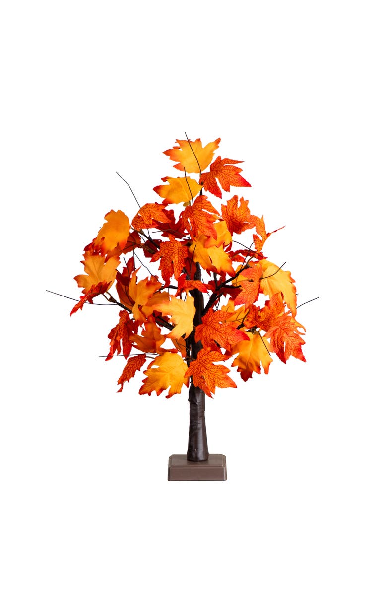 NEARLY NATURAL 2-ft Pre-Lit Bright Autumn Maple Artificial Fall Tree with 24 Warm White LED Lights and Detachable Base, Main, color, Orange