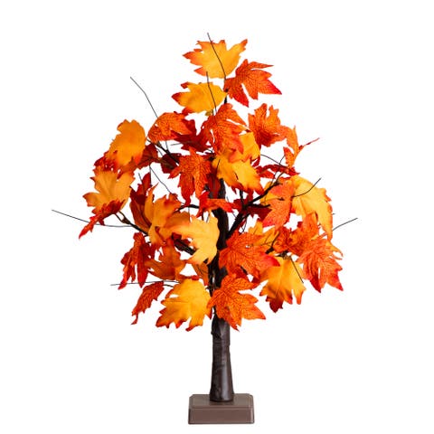 2-ft Pre-Lit Bright Autumn Maple Artificial Fall Tree with 24 Warm White LED Lights and Detachable Base