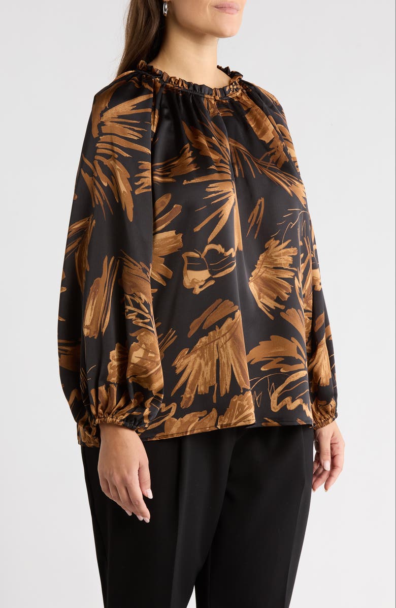 SUGARLIPS Palm Tropics Ruffle Collar Top, Alternate, color, Black-Tan