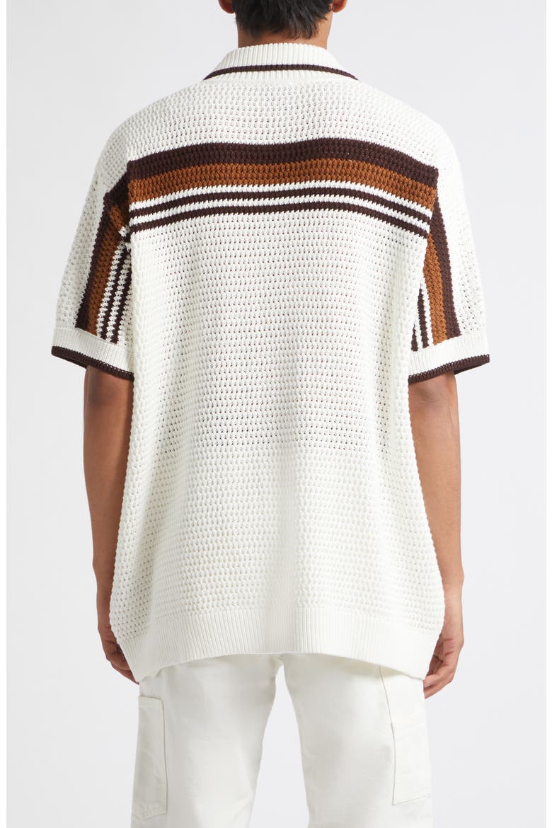 Tennis Stripe Short Sleeve Crochet Button-Up Shirt, Alternate, color, COTTON