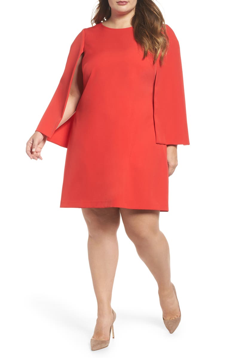 Eliza J Jewel Neck Cape Sleeve Dress, Main, color, 