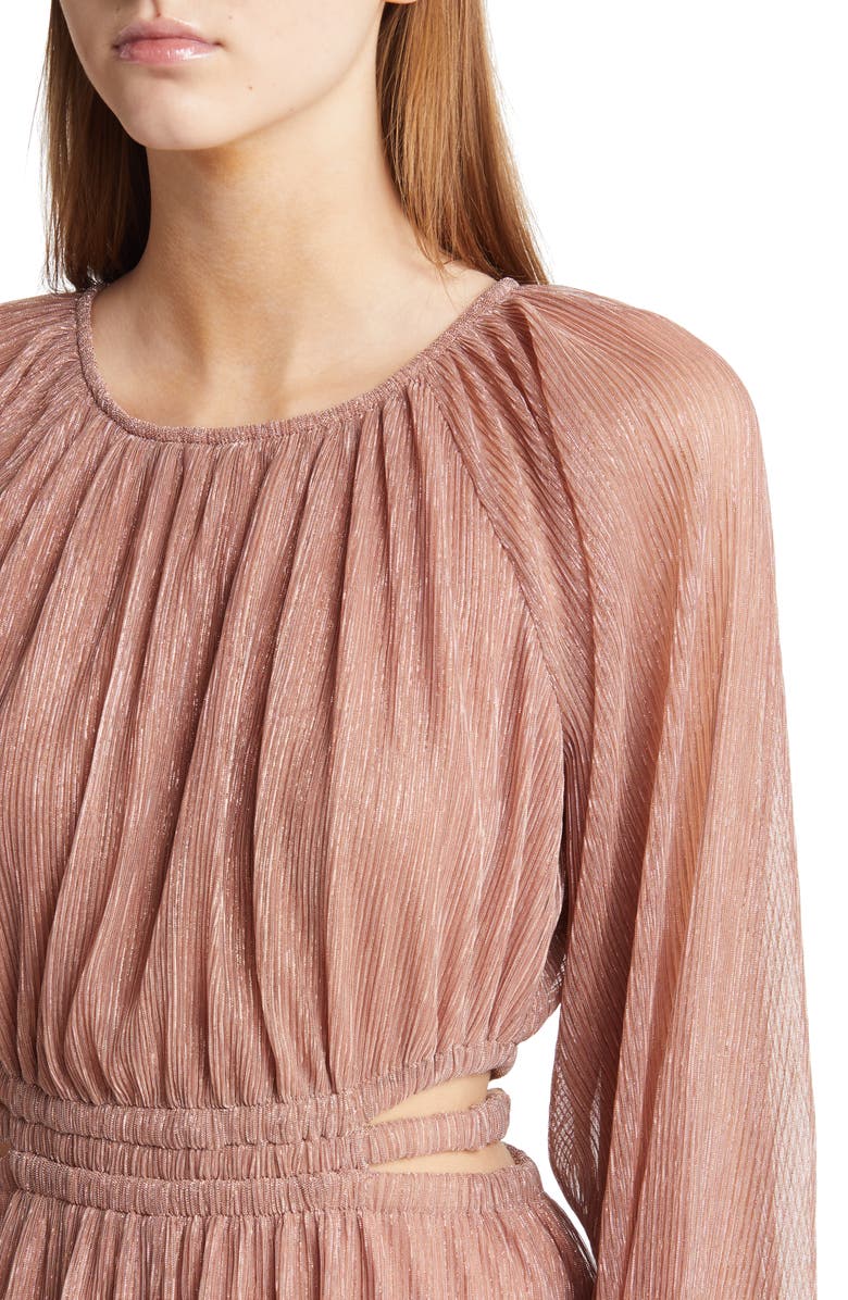 MOON RIVER Tiered Balloon Sleeve Cutout Shirred Maxi Dress, Alternate, color, 