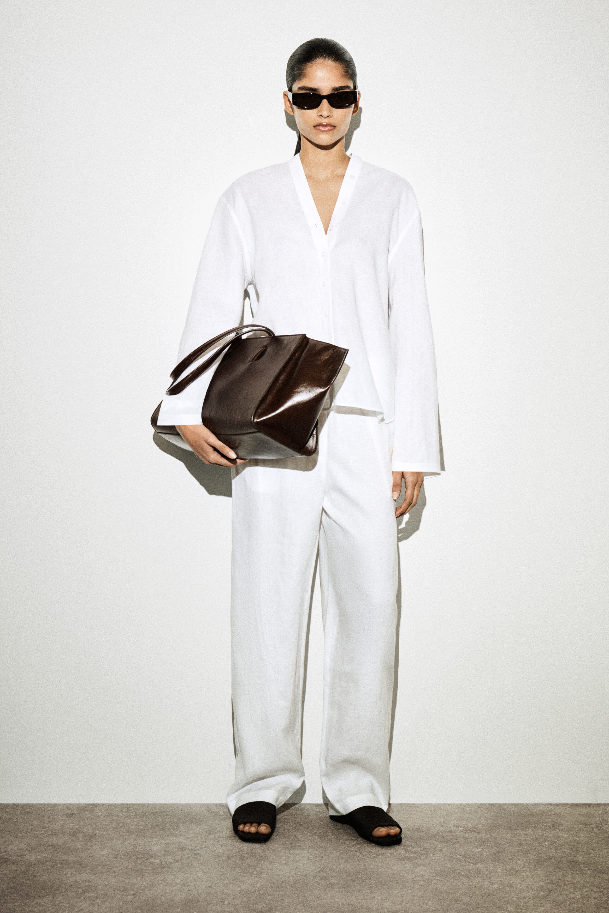 Button-Detail Linen V-Neck Shirt - image 2