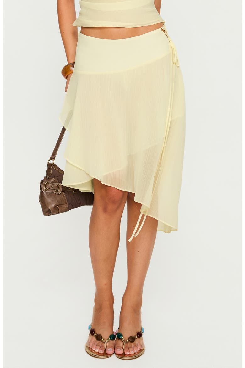 Evaleine Lace-Up Asymmetric Chiffon Skirt, Main, color, BABY YELLOW