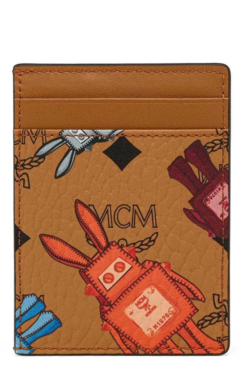 MCM Aren Card Case in Rabot Visetos, Alternate, color, Cognac
