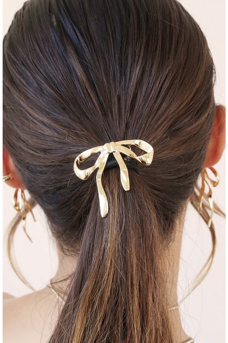 Bow Organica Ponytail Holder, Alternate, color, GOLD