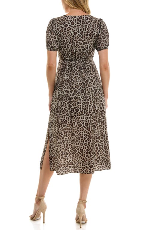 Socialite Front Tie Midi Dress In Tan/brown