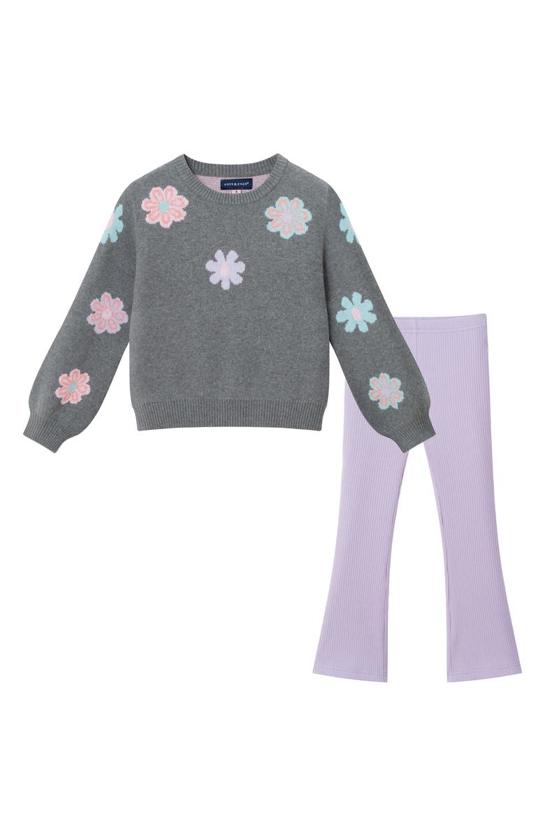 Andy & Evan Kids' Floral Sweater & Wide Leg Leggings Set, Main, color, Black Floral