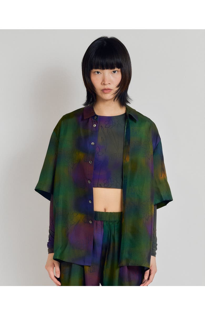 Lost Pattern NYC "Brooklyn" Oversized Silk Hawaii Shirt, Alternate, color, Green
