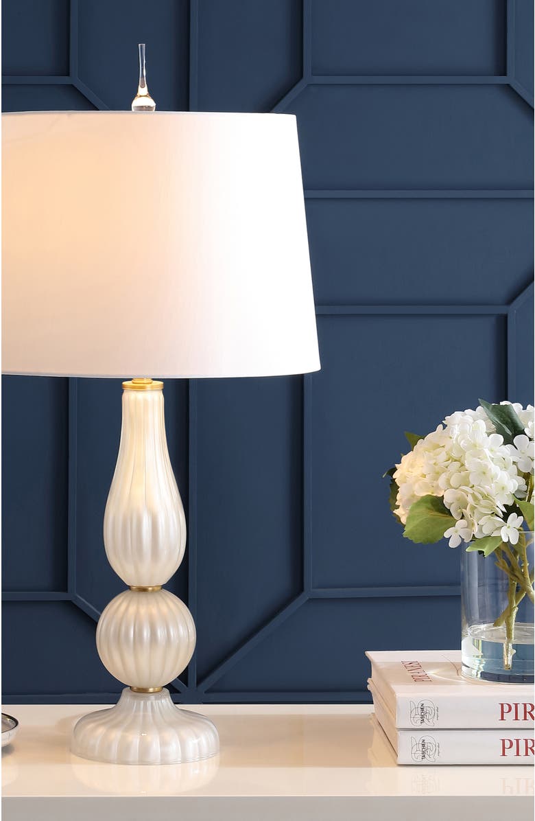 JONATHAN Y Maddie 28" Glass/Metal LED Table Lamp, Alternate, color, White Pearl