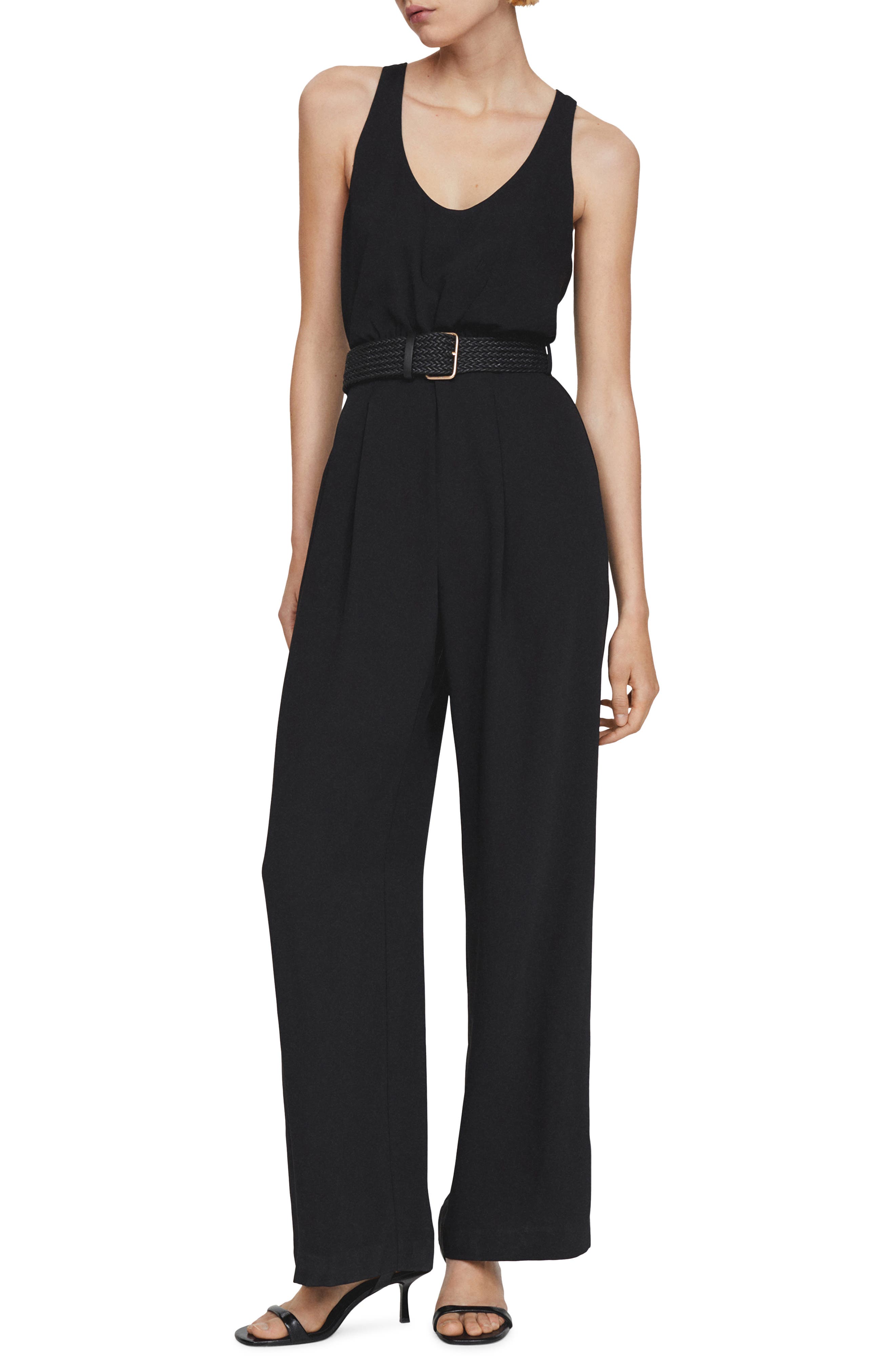 MANGO Belted Sleeveless Jumpsuit