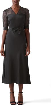 LK Bennett Madalena Belted Matte Satin Midi Dress