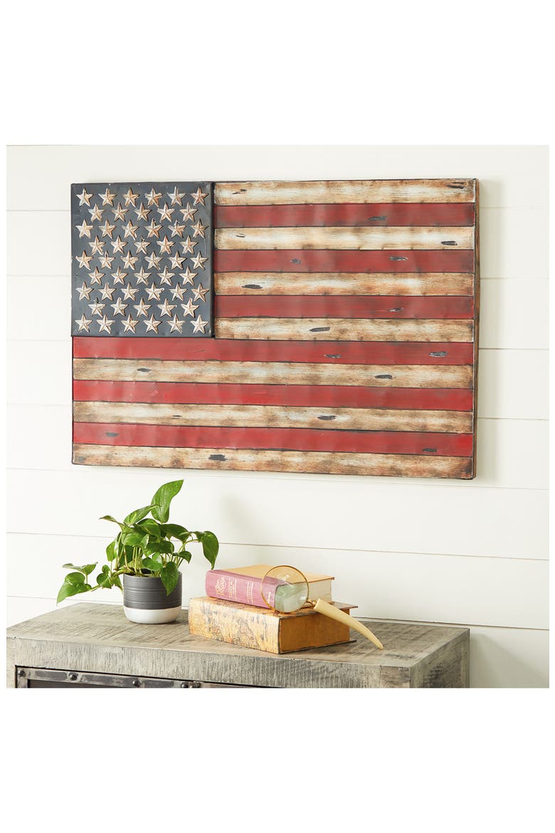 Red Metal Indoor & Outdoor American Flag Wall Decor, Alternate, color, RED