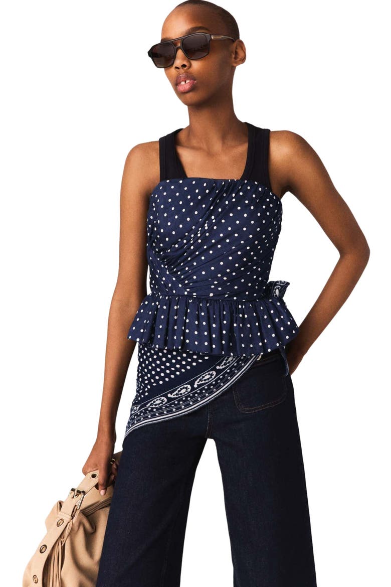 Patterned bustier top, Main, color, Navy dot bandana print
