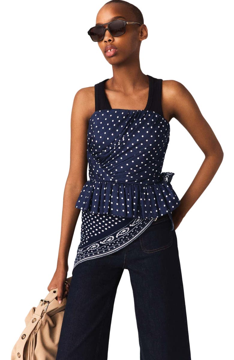 maje Patterned bustier top, Main, color, Navy Dot Bandana Print