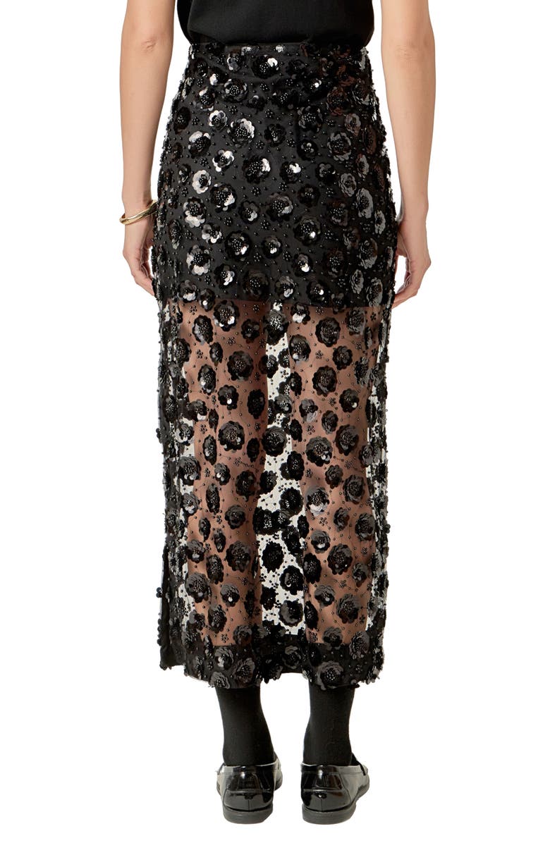 English Factory Flower Sequin Sheer Maxi Skirt, Alternate, color, Black