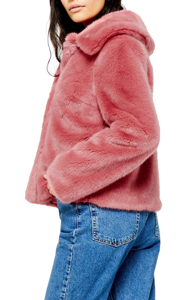 Topshop Anne Faux Fur Crop Coat, Alternate, color,