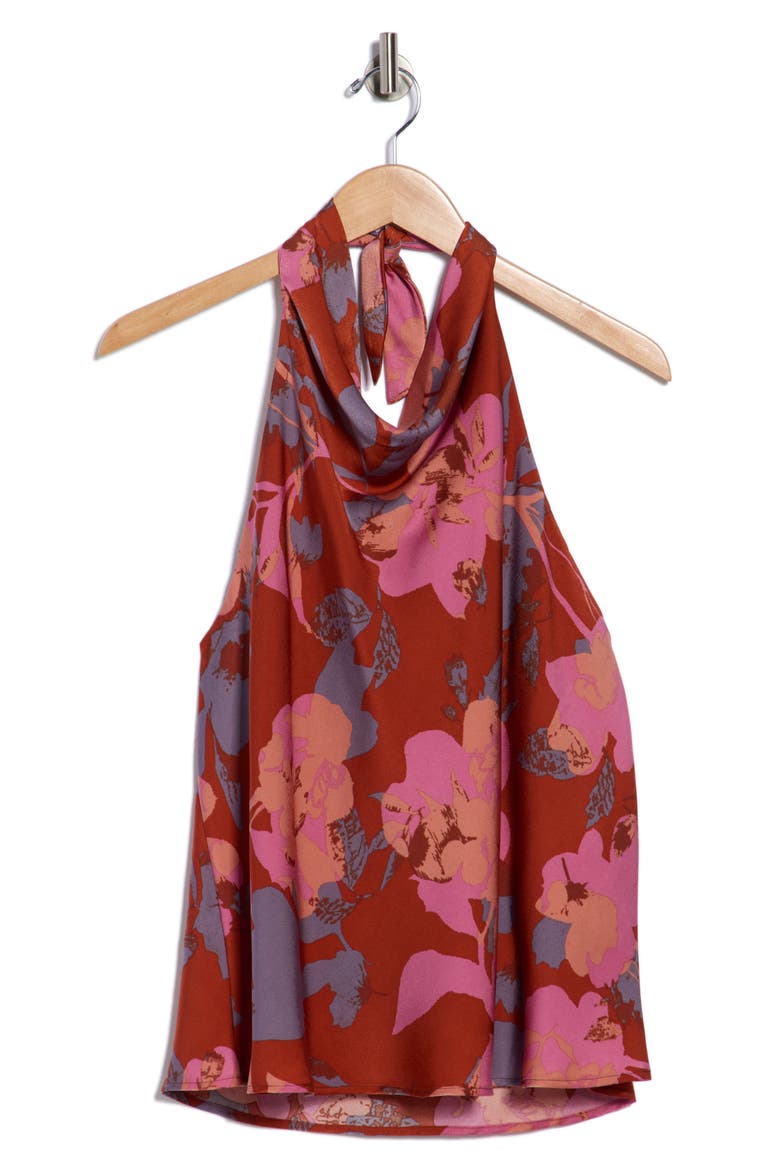 Floral Halter Satin Top, Alternate, color, RUST