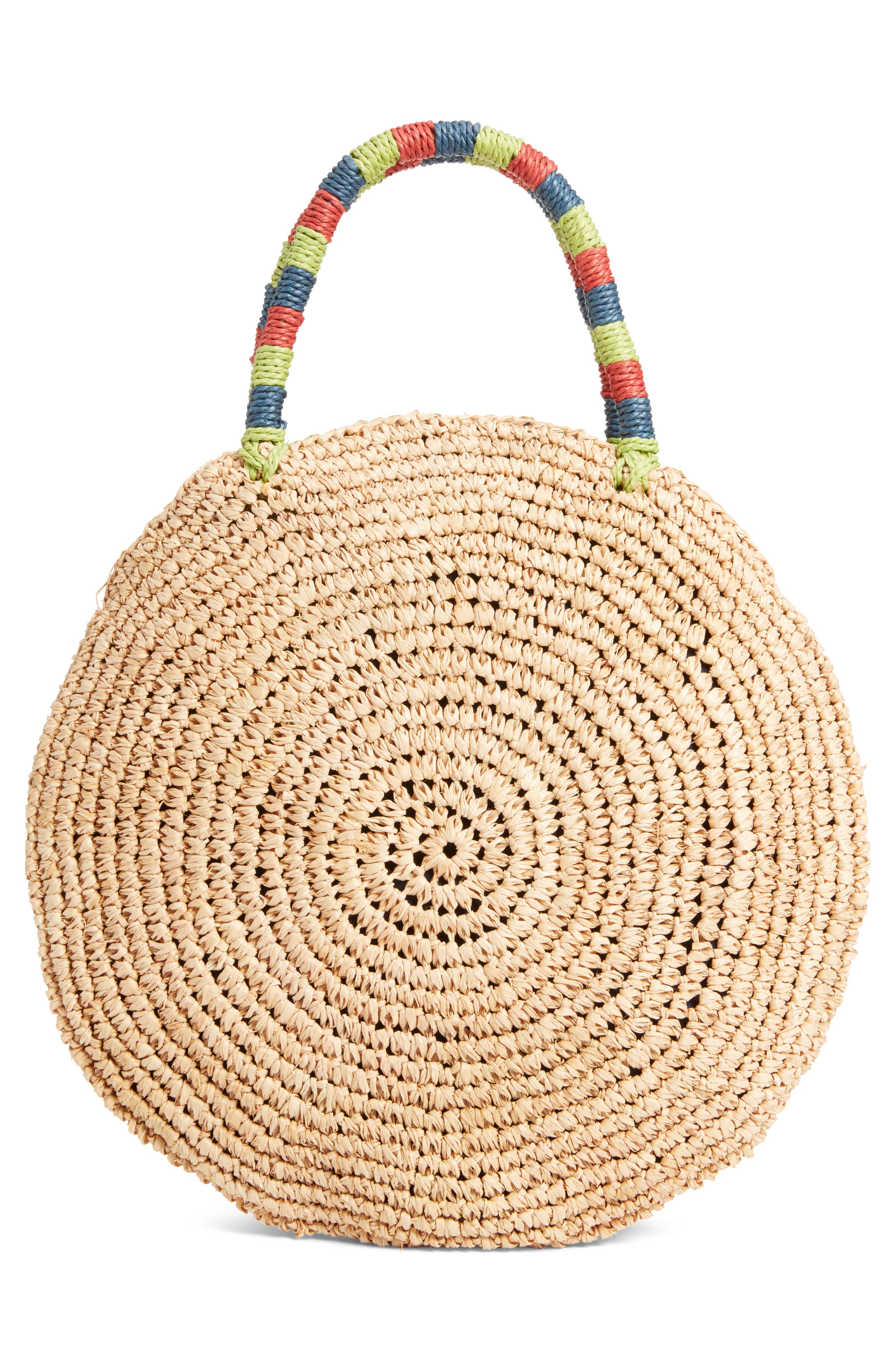 Nordstrom Multi Pom Circular Raffia Tote, Alternate, color, 