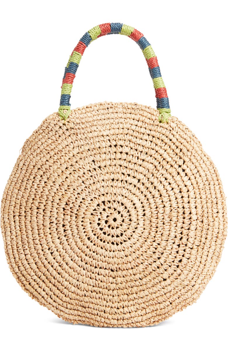 Nordstrom Multi Pom Circular Raffia Tote, Alternate, color,