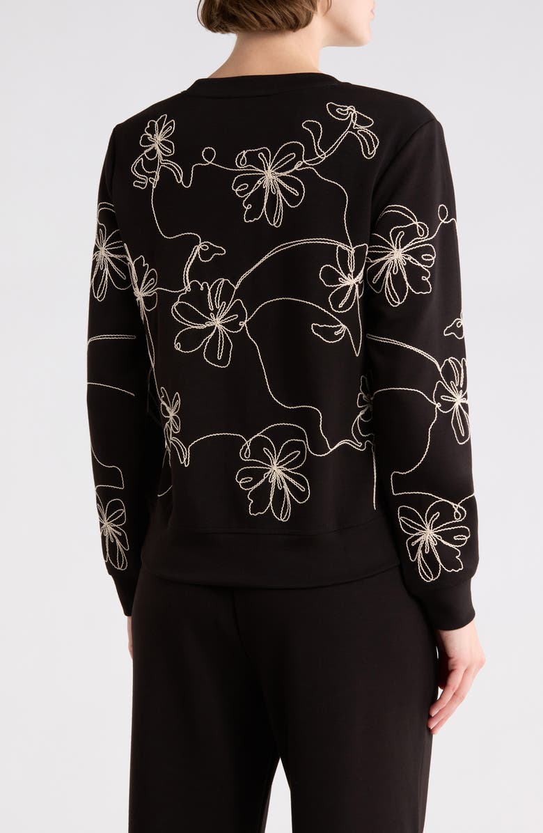 T Tahari Embroidered Scuba Sweatshirt, Alternate, color, Black/ Ecru