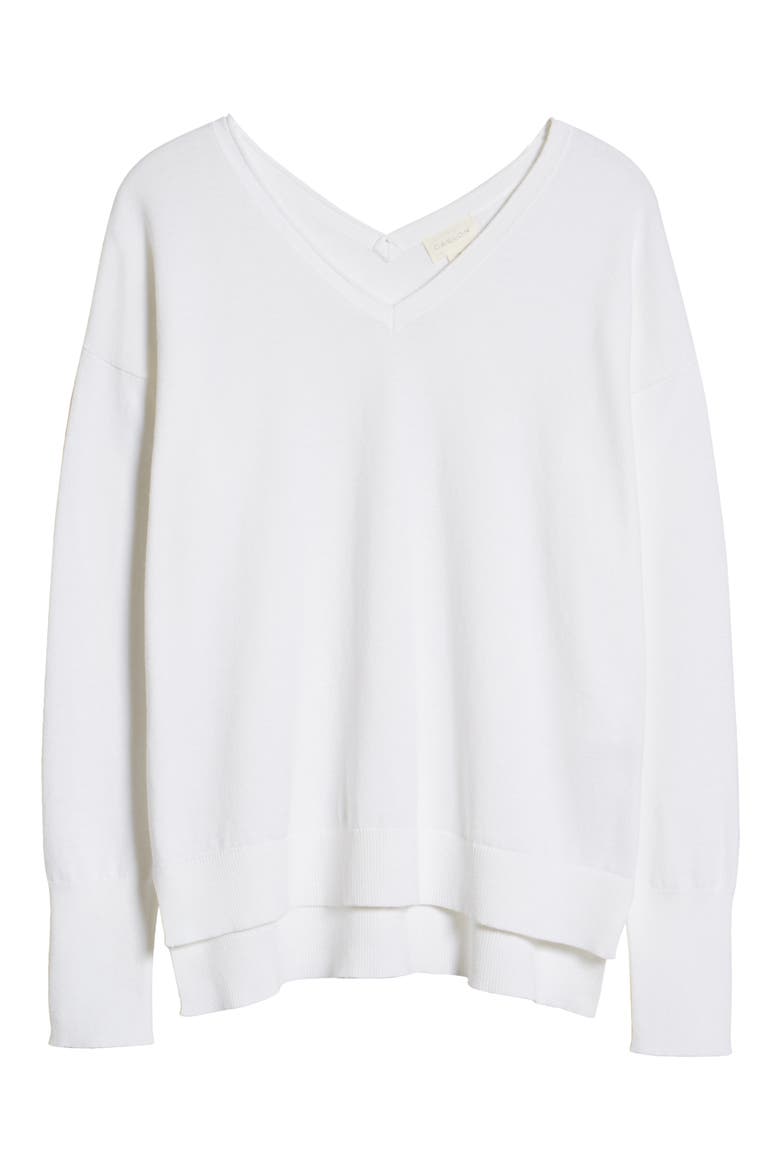 Double V-Neck Cotton Pullover, Alternate, color, WHITE