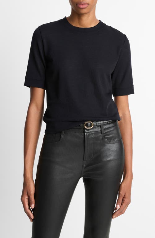 Vince Shrunken Crewneck Wool T-shirt In Blue