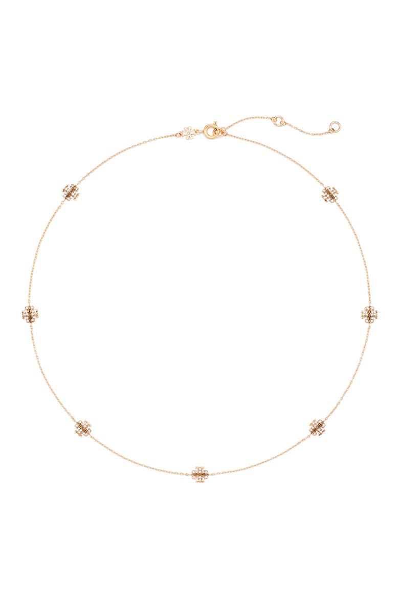 Icon Pavé Delicate Necklace, Main, color, TORY GOLD / CRYSTAL