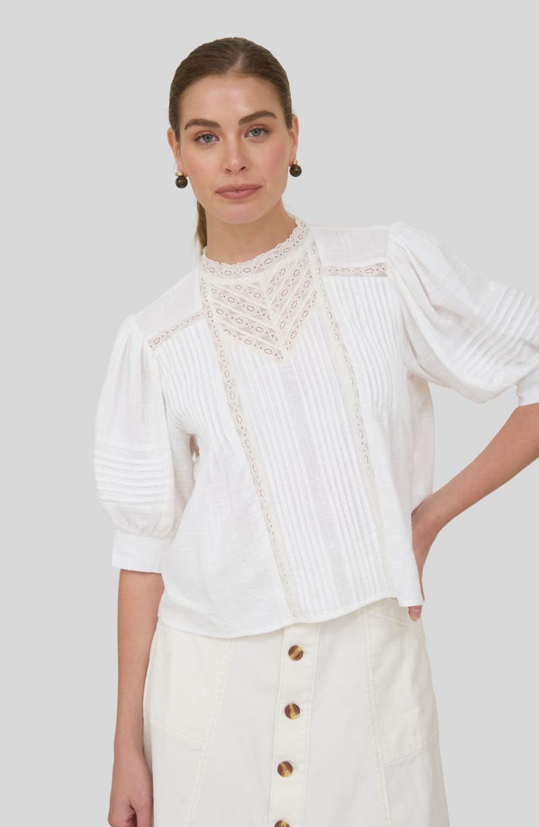 ZOE AND CLAIRE Lace Trim Puff Sleeve Top, Alternate, color, Off White