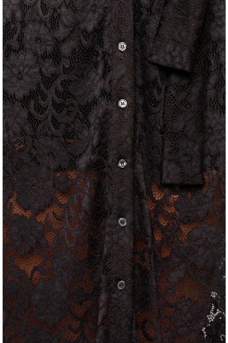 Floral Tie Belt Lace Midi Shirtdress, Alternate, color, BLACK