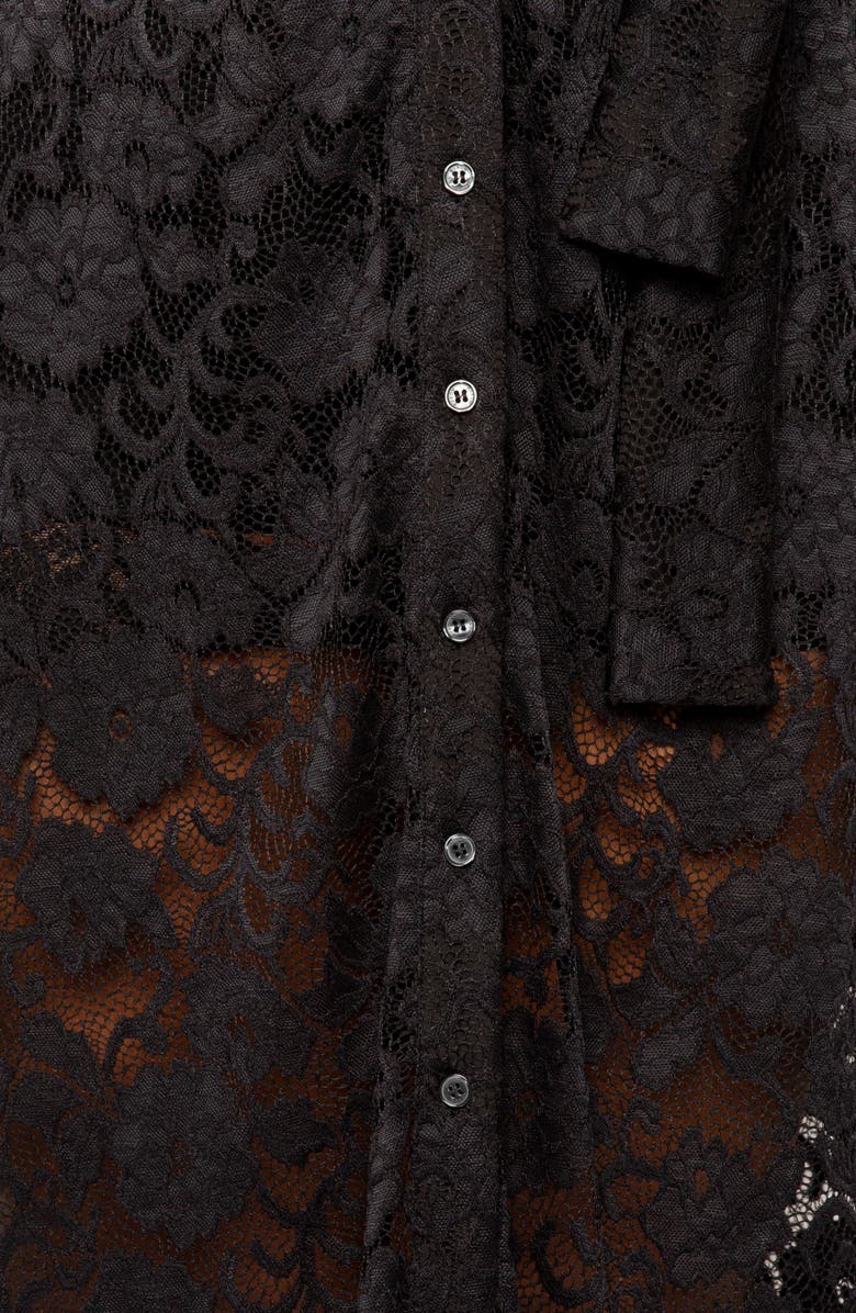 BUXOM COUTURE Floral Tie Belt Lace Midi Shirtdress, Alternate, color, Black