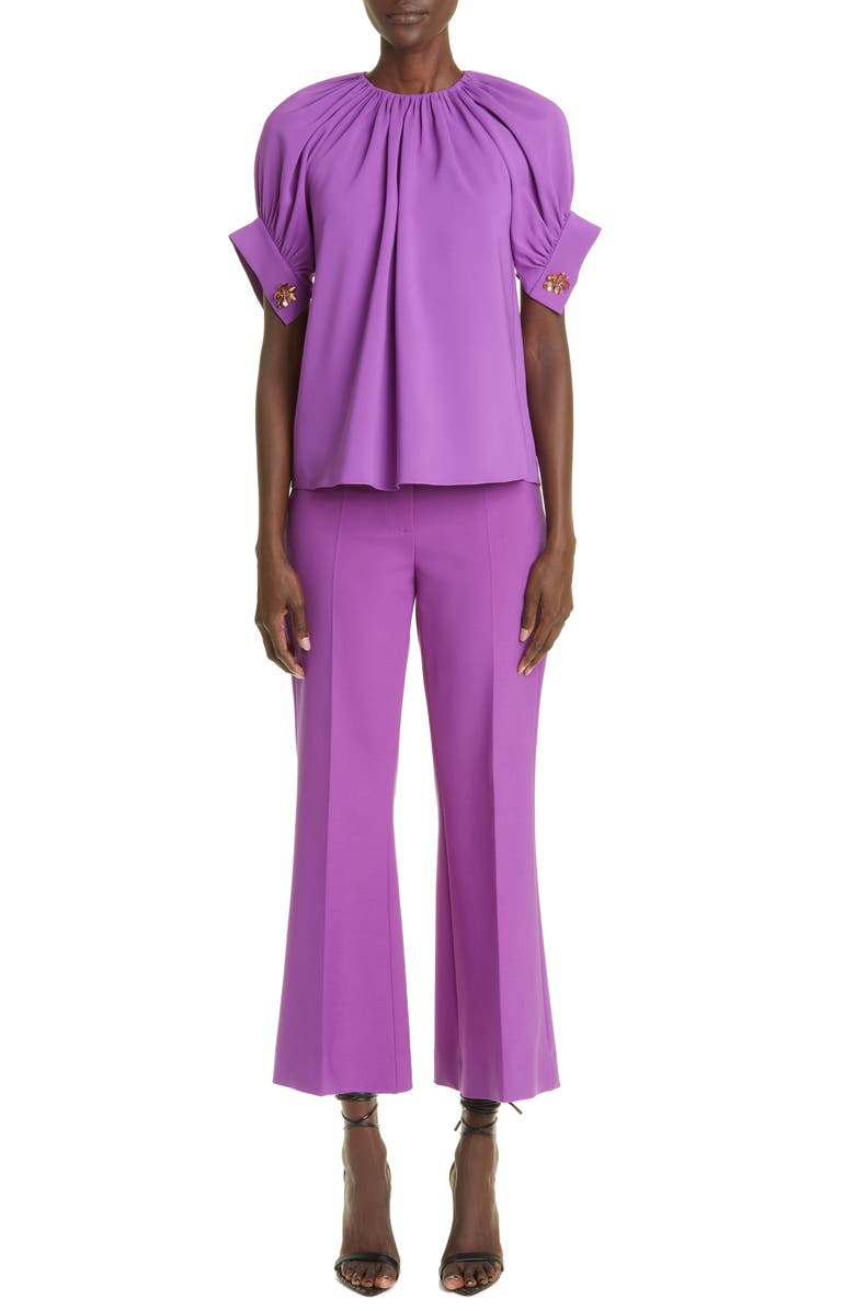 Oscar de la Renta Gathered Stretch Silk Blouse, Alternate, color, 