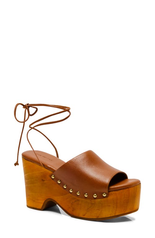Free People Front Row Ankle Wrap Platform Sandal In Luggage Suede