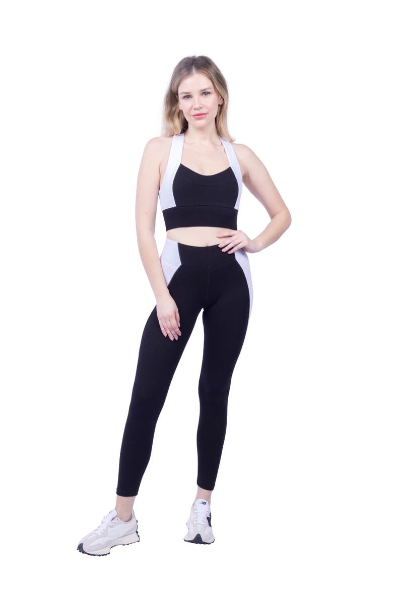 Neda Colorblock Organic Cotton High Waisted Legging, Alternate, color, Black