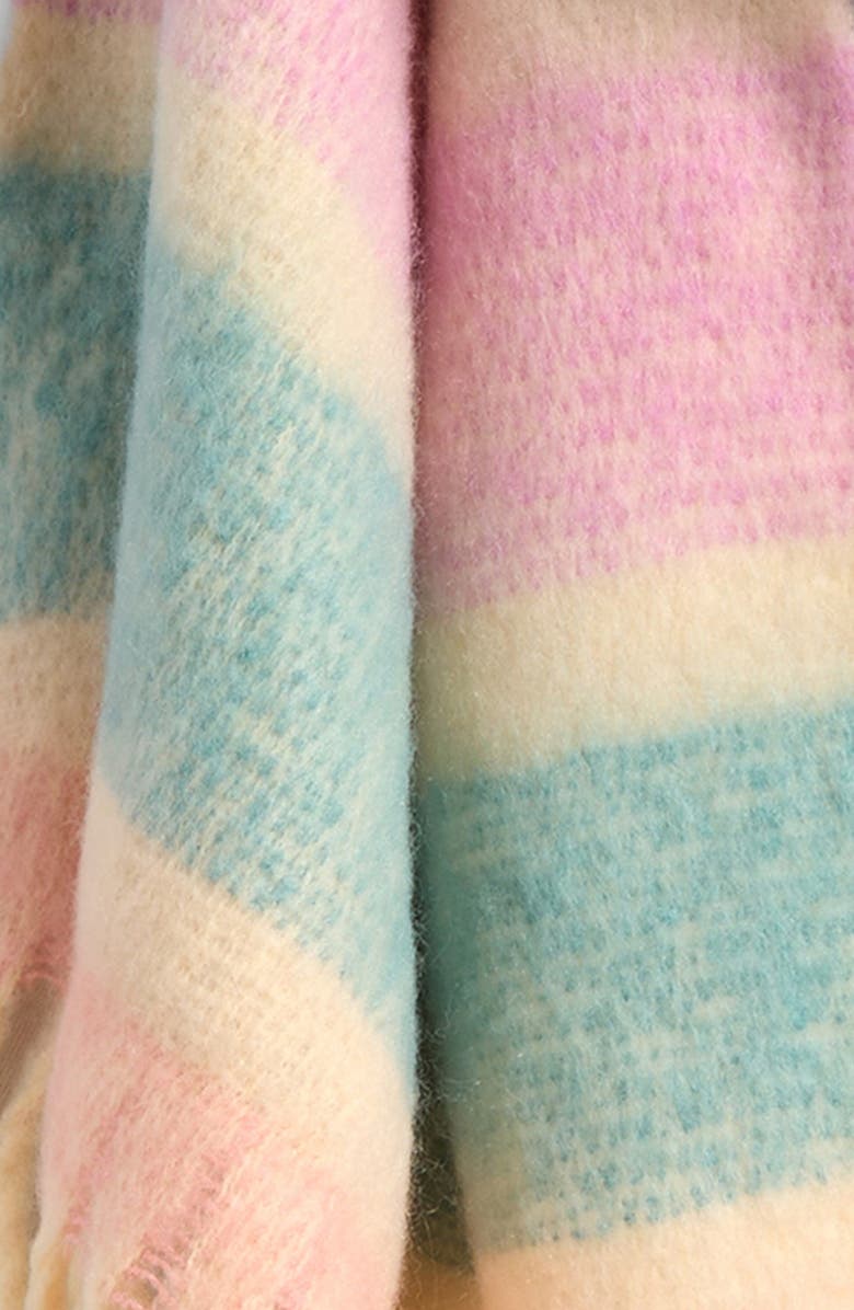 Tasha Pastel Stripe Scarf with Faux Fur Pom Fringe, Alternate, color, Pastel Multi