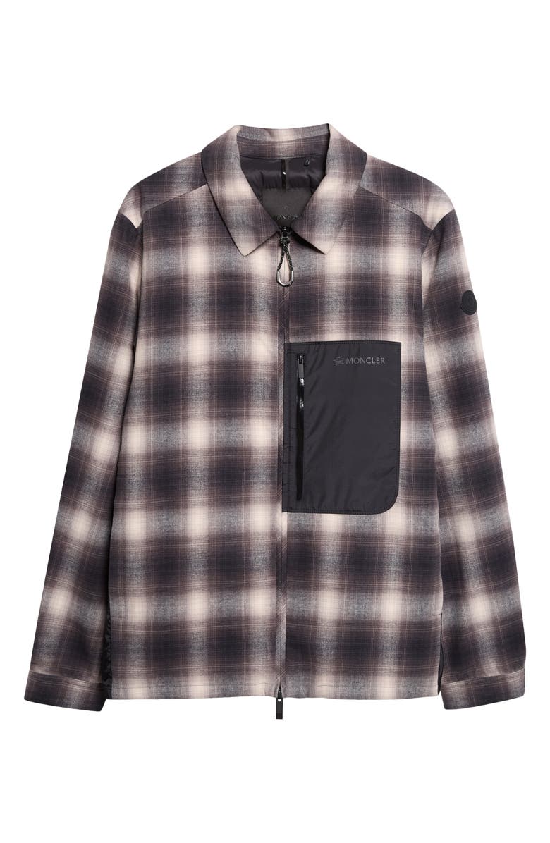 Moncler Cornisello Check Down Flannel Shirt Jacket, Main, color, Macro Check Black/ White