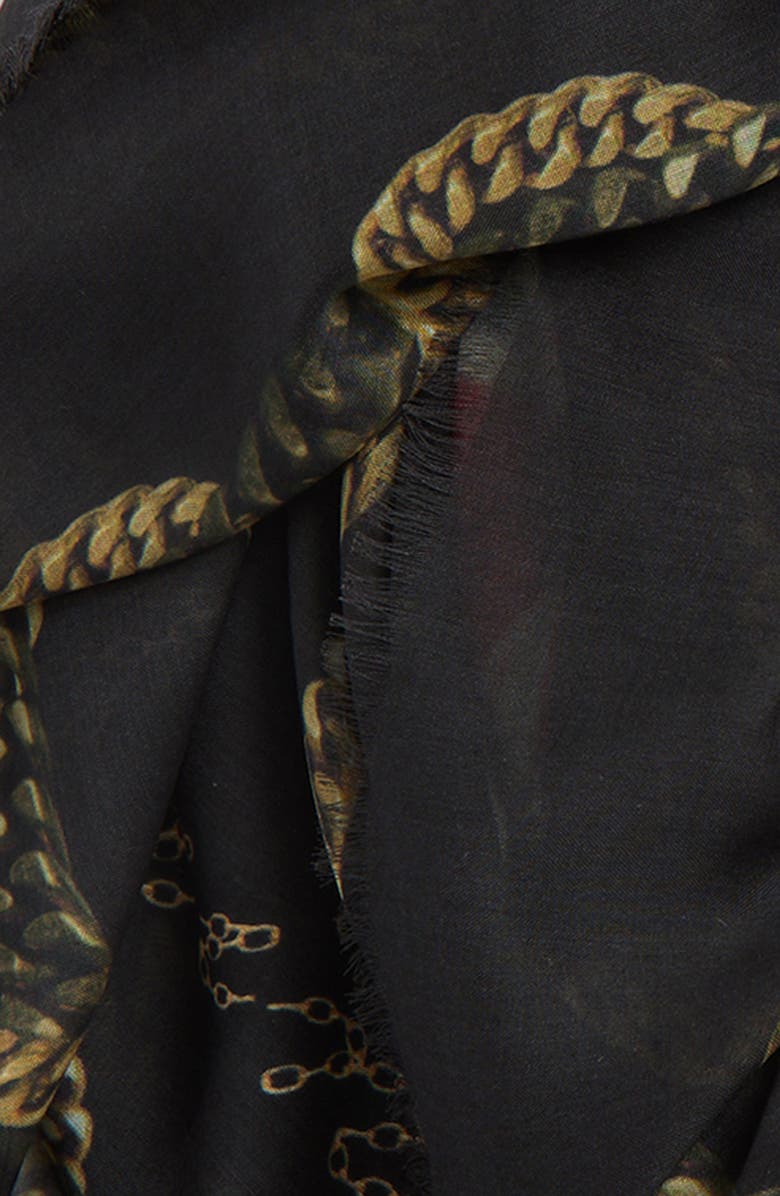AllSaints Ania Chain Print Square Scarf, Alternate, color, Black