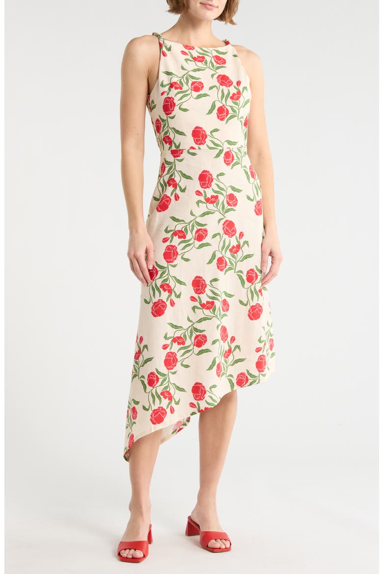 Floral Print Asymmetrical Dress, Main, color, WHITECAP GRAY ALLOVER FLORAL