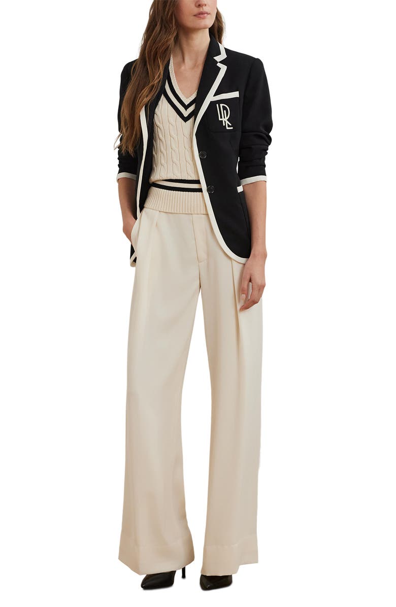 Lauren Ralph Lauren Two-Tone Georgette Blazer, Alternate, color, Black/ Mascarpone Cream
