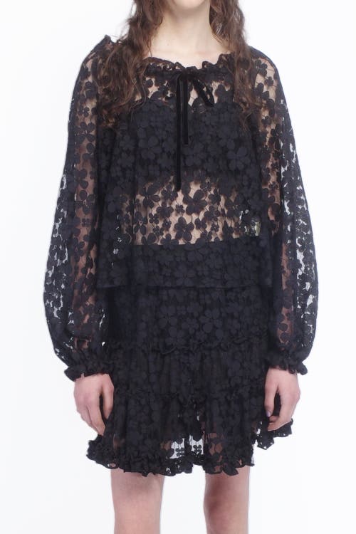 Shop Anna Sui Shadow Blossom Tulle Elastic Lace Blouse In Black
