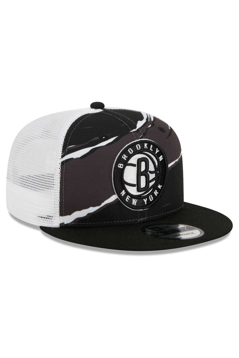 Men's New Era Black/White Brooklyn Nets Tear Trucker 9FIFTY Adjustable Hat, Main, color, Black