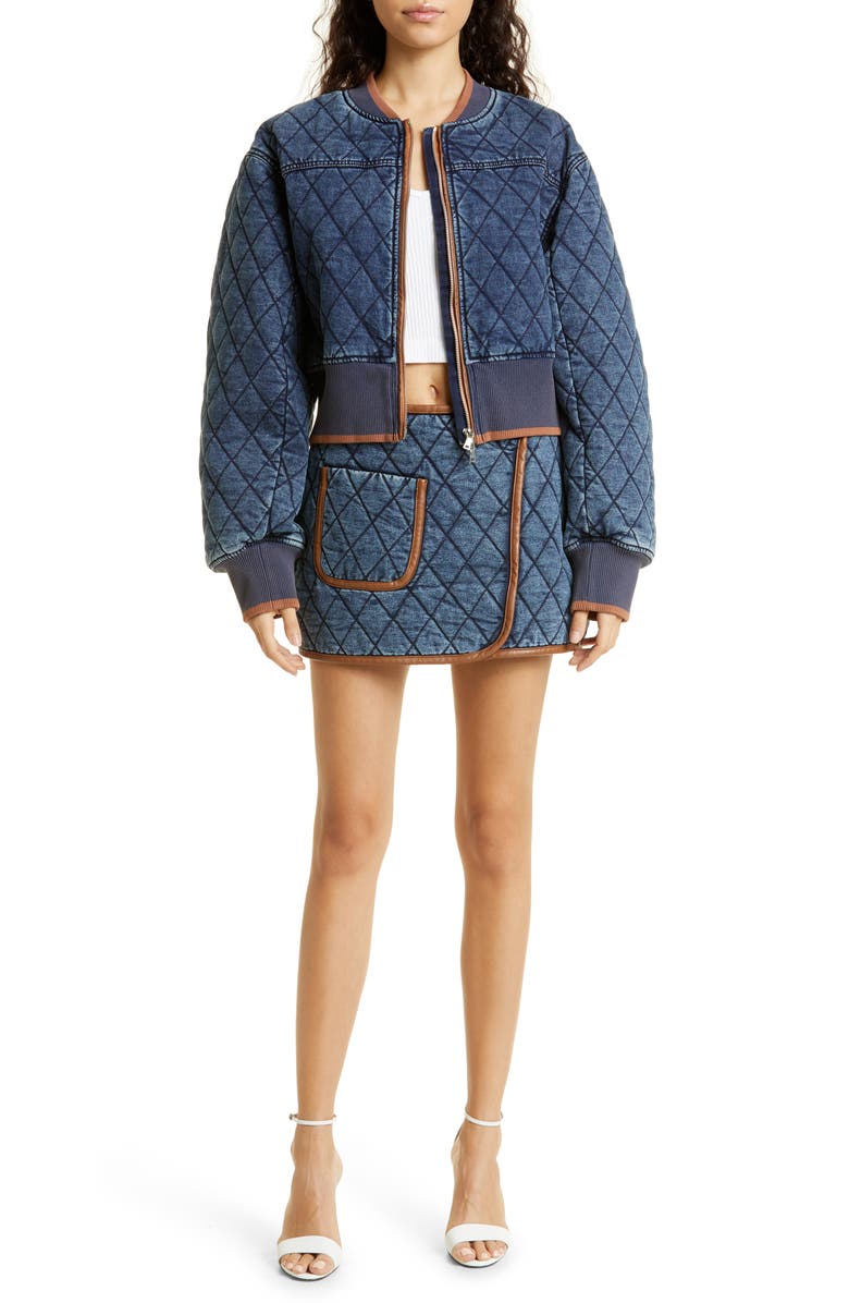 Simkhai Quilted Denim Bomber Jacket, Alternate, color, 