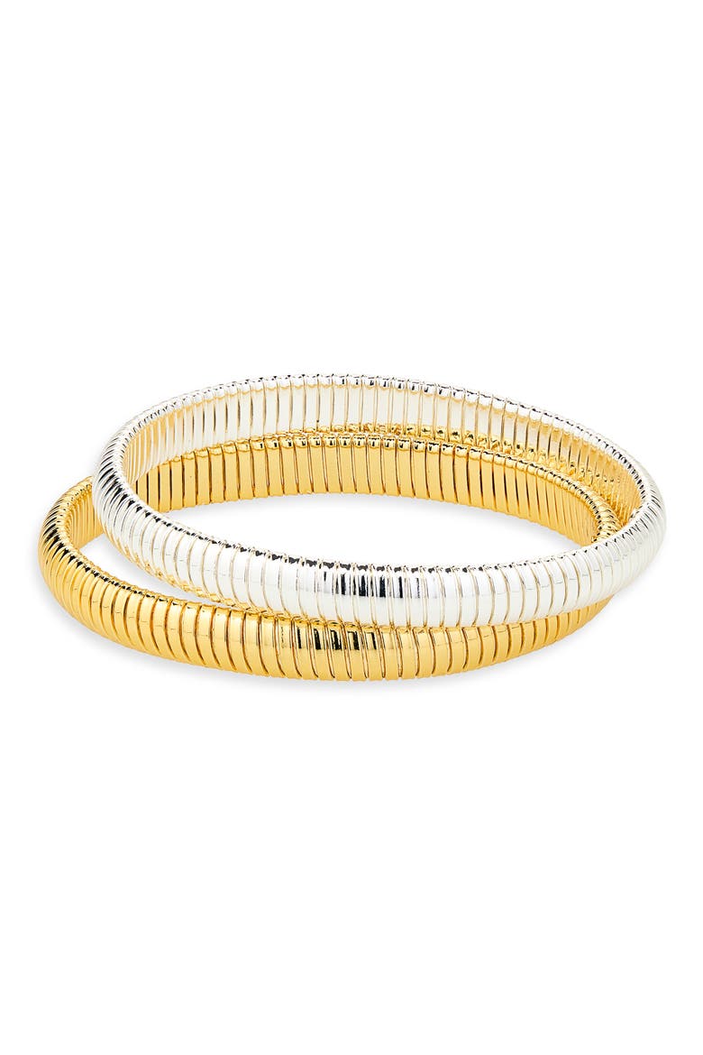 Set of 2 Omega Stretch Bracelets, Main, color, GOLD/ SIL