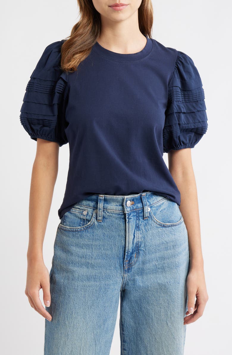 LOVE THE LABEL Dylan Puff Sleeve Cotton T-Shirt, Main, color, Pagent Blue