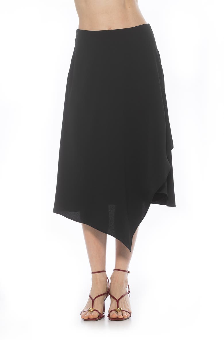 Alexia Admor Jess Asymmetric Midi Skirt, Main, color, Black