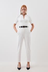Karen Millen Structured Crepe Forever Belted Jumpsuit