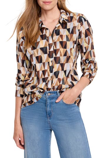 Nic + Zoe Nic+zoe Shadow Play Crinkle Button-up Shirt In Multi