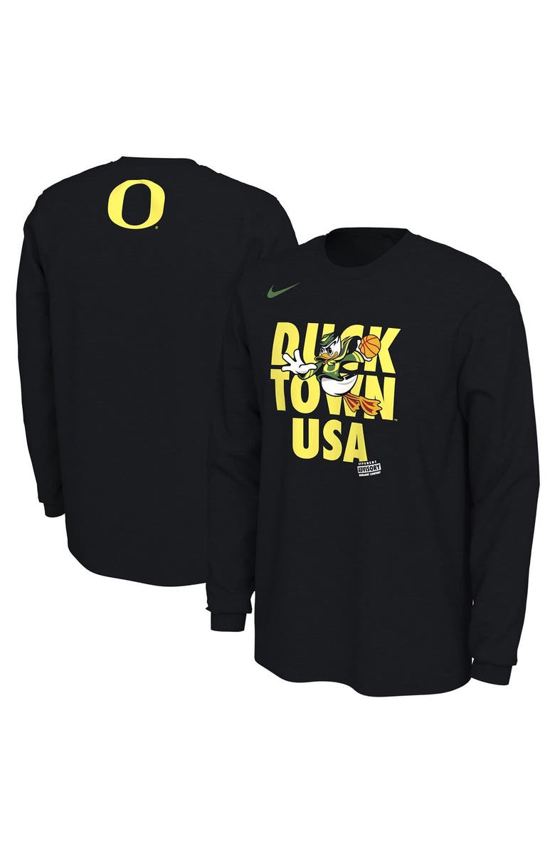 Nike Men's Nike  Black Oregon Ducks Duck Town Shootaround Long Sleeve T-Shirt, Main, color, 