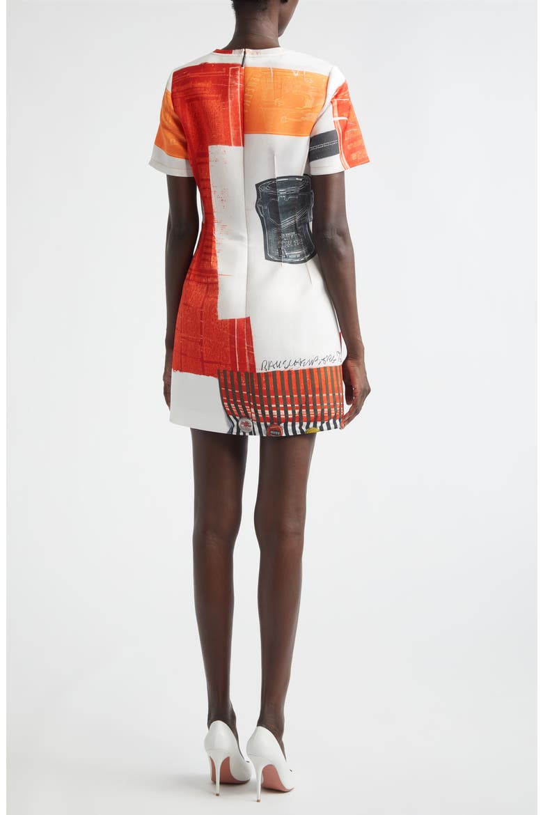 Collage Print Matte Duchesse Satin Minidress, Alternate, color, RED MULTI