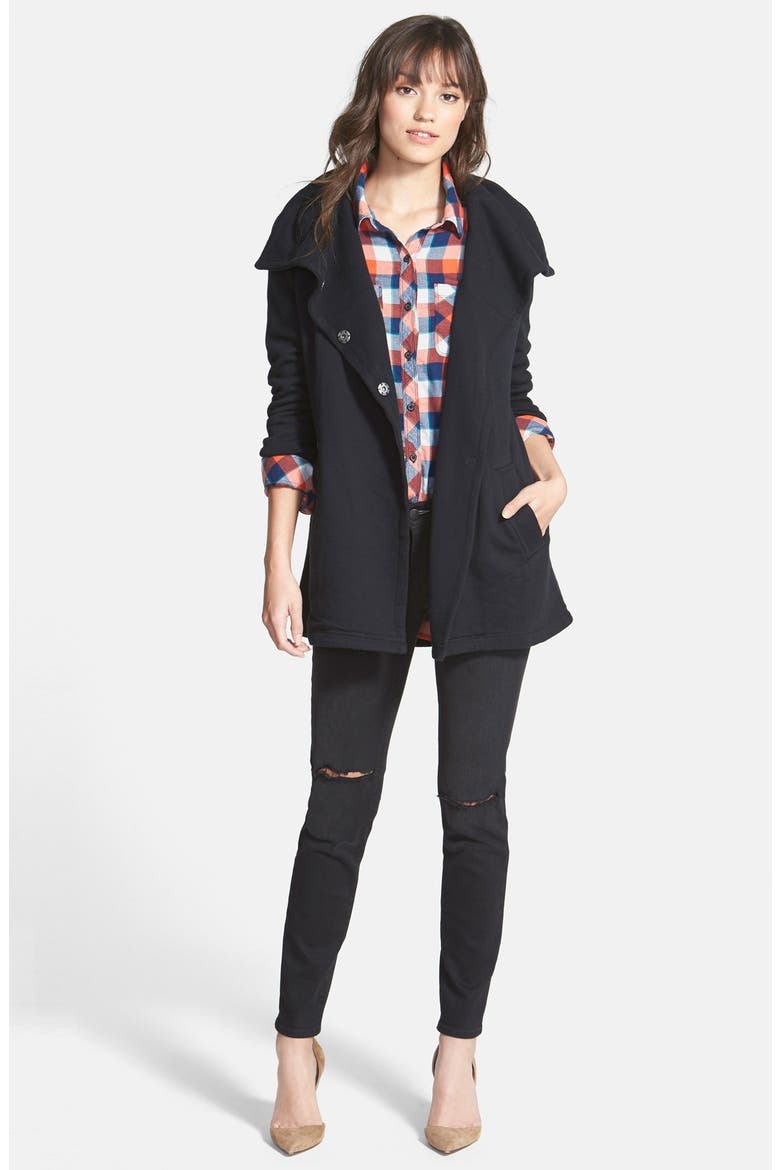 Oversize Collar Double Breasted Long Jacket, Alternate, color, BLACK